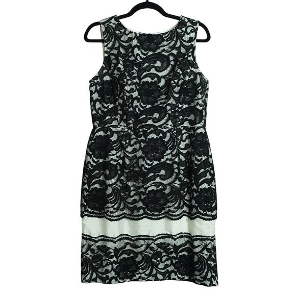 The limited Womens Sheath Dress Floral Lace Sleeveless Black White Size 10 - Picture 1 of 10
